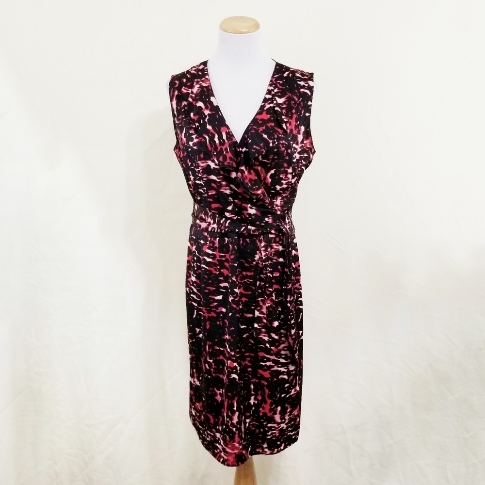 Classiques Entier silk dress black red leopard sheath women's size 10